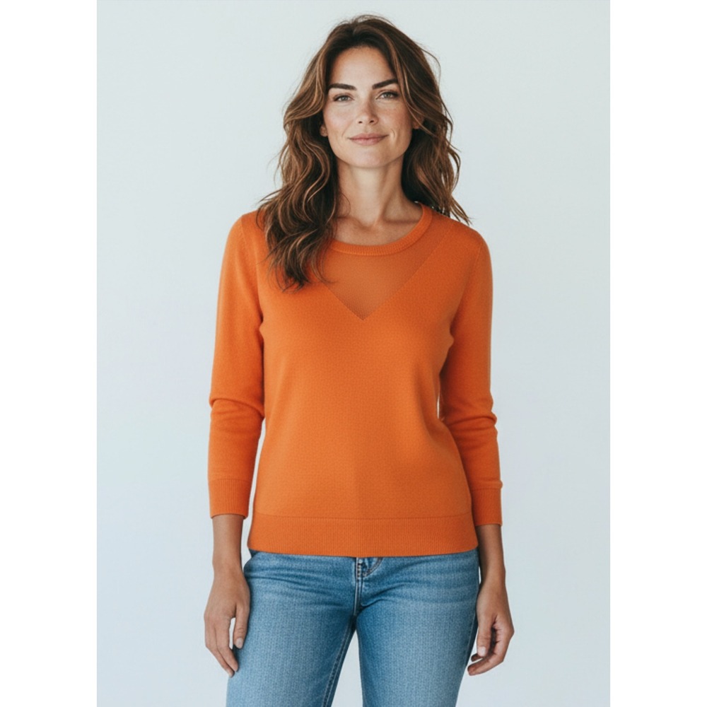 Banana Republic Women's XS Coral V-Neck With Semi-Sheer V Detail‎